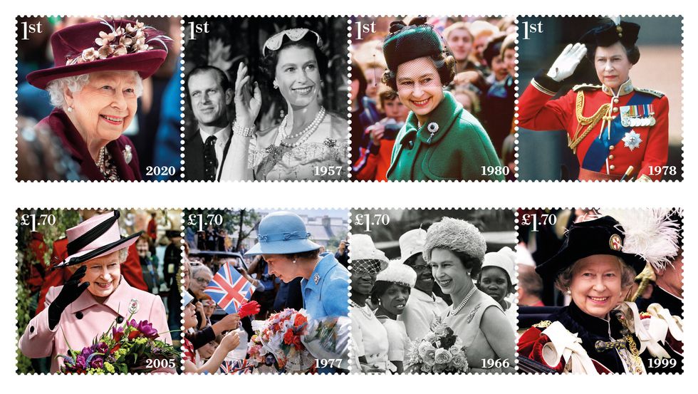 EMBARGOED TO 0001 FRIDAY FEBRUARY 4 Undated handout composite photo issued by the Royal mail of eight new stamps celebrating the Queen's dedication to service which have been issued to mark the monarch's Platinum Jubilee. Issue date: Friday February 4, 2022.