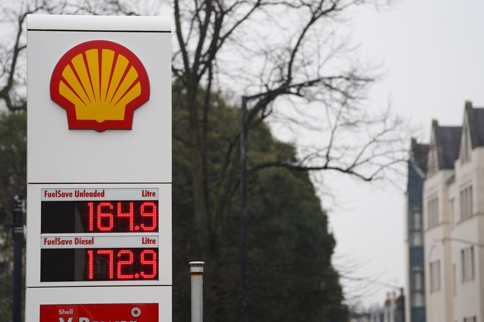 EMBARGOED TO 0001 FRIDAY MARCH 18 File photo dated 16/03/22 of a display sign showing fuel prices at Shell petrol station in Leamington Spa, as nurses must be given more cash for soaring petrol prices otherwise patient care could suffer, the Royal College of Nursing (RCN) has said.