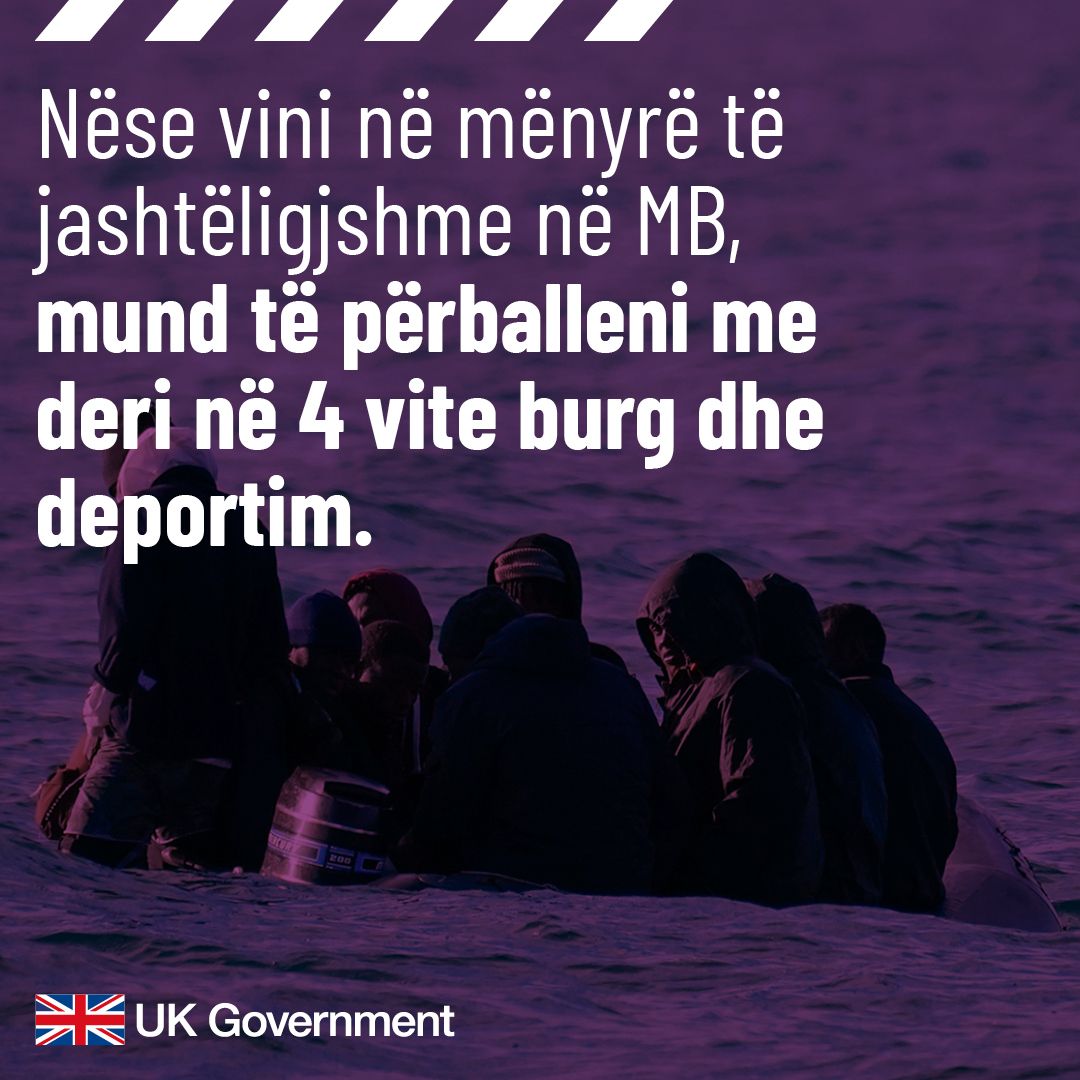 EMBARGOED TO 0001 THURSDAY AUGUST 25 Undated handout photo issued by Home Office of a poster part of the Albanian migrant deterrent campaign, which translates to You could face up to 4 years in jail and deportation for coming to the UK illegally. Issue date: Thursday August 25, 2022.