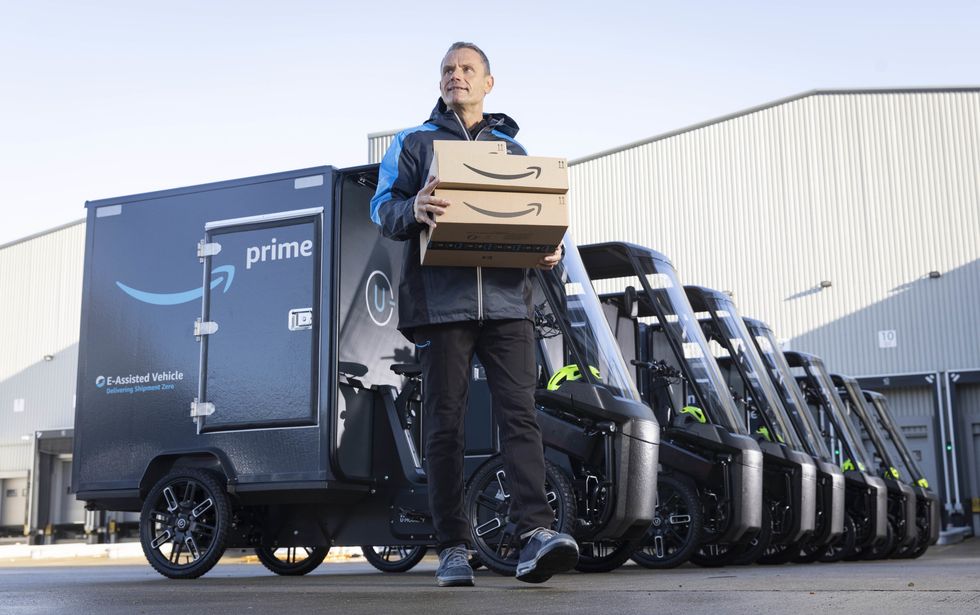 EMBARGOED TO 0001 THURSDAY NOVEMBER 24 EDITORIAL USE ONLY A new fleet of e-cargo delivery bikes are unveiled by Amazon in London, as the company aims to alleviating city centre traffic congestion and help improve air quality. Issue date: Thursday November 24, 2022.
