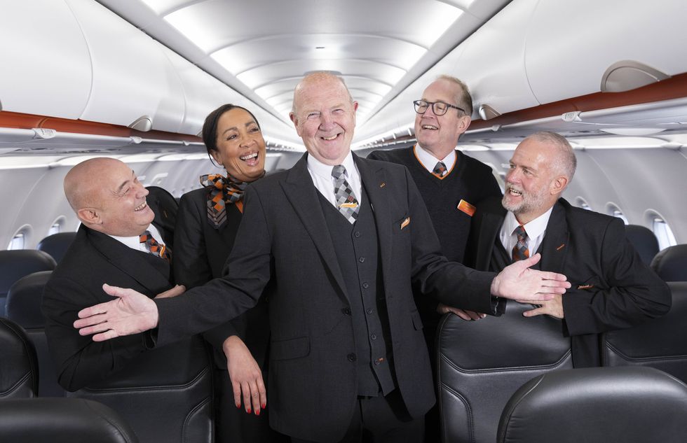 EMBARGOED TO 0001 THURSDAY NOVEMBER 24 EDITORIAL USE ONLY (Left to right) Mike Tear, aged 57, Eva Lewis, aged 48, Peter Wanless, aged 68, Neil Brown, aged 59 and Gary Fellowes, aged 63 feature in a new recruitment campaign from easyJet, which is encouraging people over 50 or parents of older children to apply for roles with the airline, Gatwick, London. Issue date: Thursday November 24, 2022.