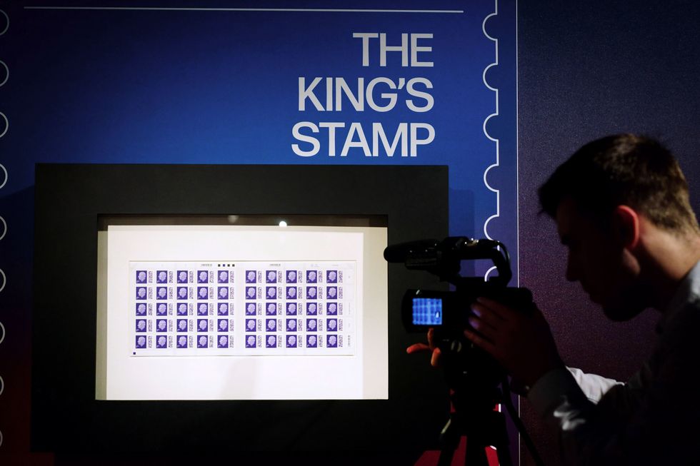 EMBARGOED TO 0001 WEDNESDAY FEBRUARY 8 One of the first sheets of the 1st class definitive stamp featuring King Charles III goes on display at the Postal Museum in central London, before they enter circulation later this year. The image used of the King, which shows him facing to the left, is an adapted version of the portrait created by Martin Jennings for the Royal Mint for the obverse of the new UK coinage. Picture date: Tuesday February 7, 2023.