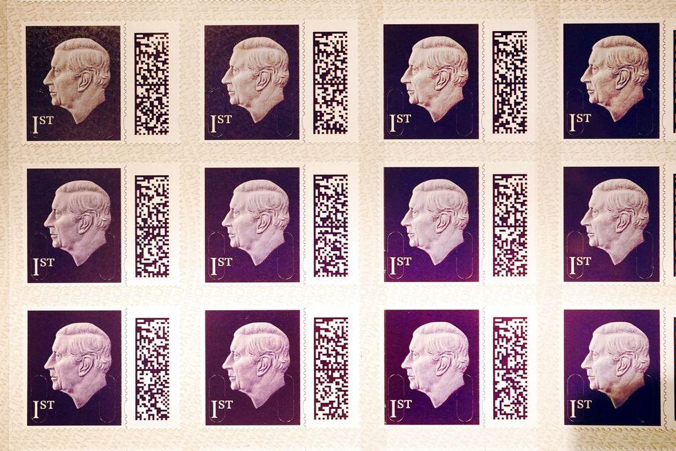 EMBARGOED TO 0001 WEDNESDAY FEBRUARY 8 One of the first sheets of the 1st class definitive stamp featuring King Charles III goes on display at the Postal Museum in central London, before they enter circulation later this year. The image used of the King, which shows him facing to the left, is an adapted version of the portrait created by Martin Jennings for the Royal Mint for the obverse of the new UK coinage. Picture date: Tuesday February 7, 2023.