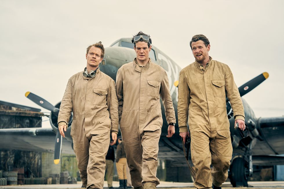 EMBARGOED TO 1400 SUNDAY APRIL 3 For use in UK, Ireland or Benelux countries only Undated BBC handout photo of (left to right) Alfie Allen as Jock Lewes, Connor Swindells as David Stirling, and Jack O'Connell as Paddy Mayne, in SAS: Rogue Heroes, the new drama series from Peaky Blinders creator Steven Knight.