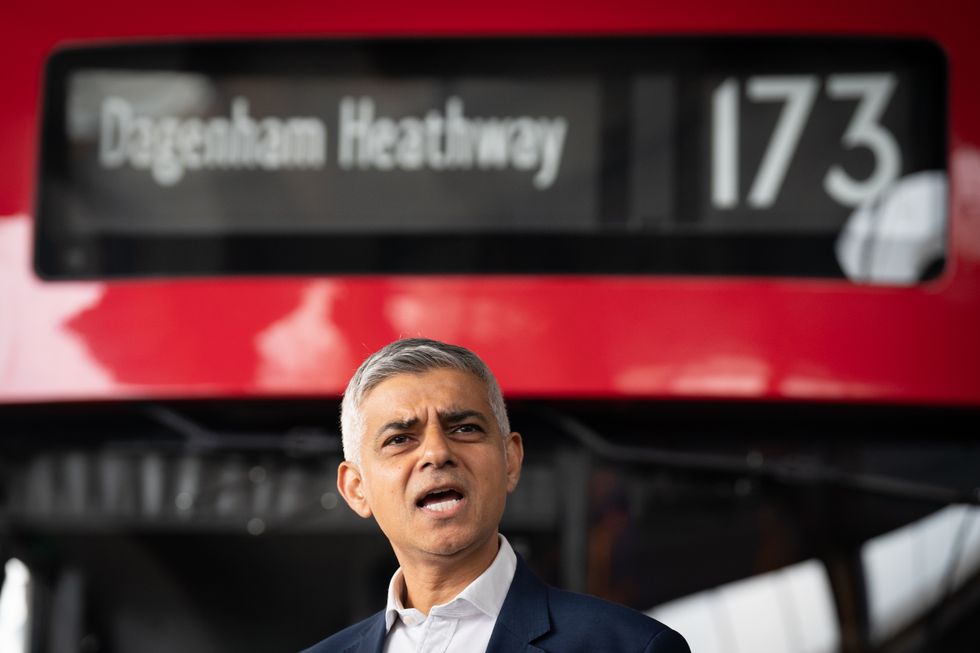 EMBARGOED TO 1800 THURSDAY JUNE 23 Mayor of London Sadiq Khan speaks to the media at West Ham bus depot, east London, where he called on the government for a long term funding deal for Transport for London (TFL) to avoid a managed decline in services after the existing deal expires on Friday. Picture date: Thursday June 23, 2022.