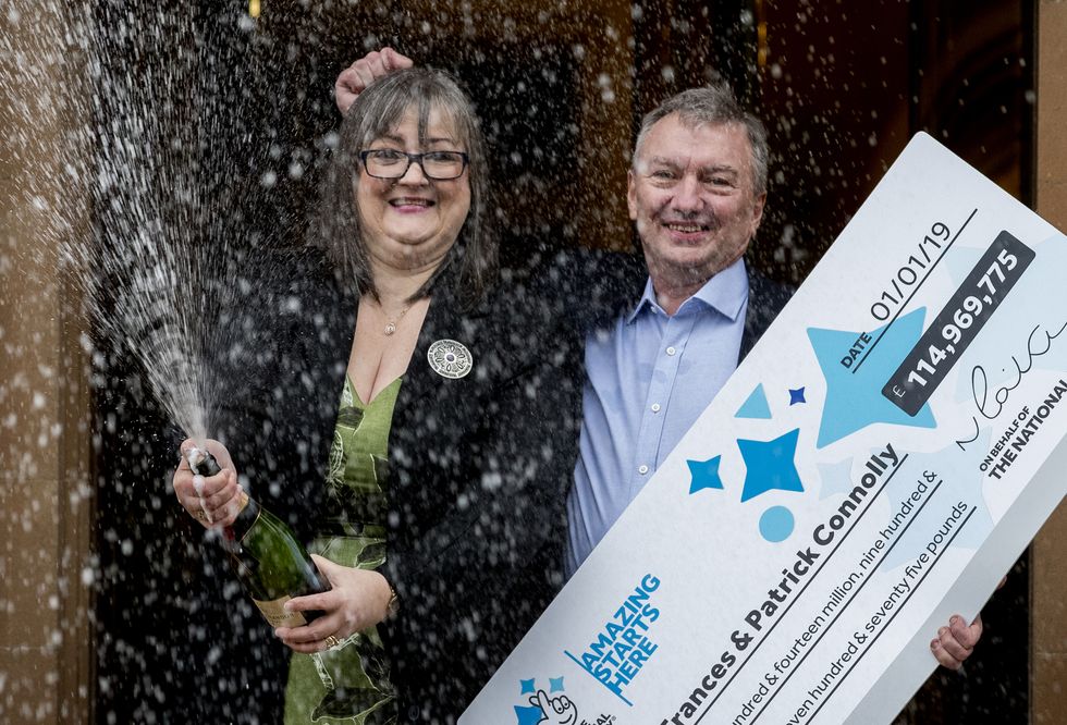 EMBARGOED TO 2000 TUESDAY APRIL 27 File photo dated 04/01/19 of Frances Connolly, 52, and Patrick Connolly, 54, from Moira in Northern Ireland, who scooped a 115 million EuroMillions jackpot in the New Year's Day lottery draw. The lottery winner who has given away more than half of her 115m fortune said she is addicted to giving to others. Frances revealed she has already busted the charity budget she agreed for this year with husband Paddy - and has given away what they would have donated up until 2032. Issue date: Tuesday April 26, 2022.