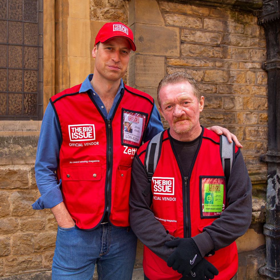 EMBARGOED TO 2230 MONDAY JUNE 20 Undated handout photo issued by the Big Issue of the Duke of Cambridge (left) selling the Big Issue in London with Big Issue vendor Dave Martin (right). Issue date: Monday June 20, 2022.
