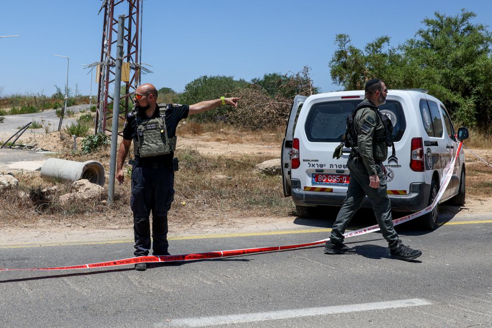 Emergency responders on the scene of a central Israel shooting