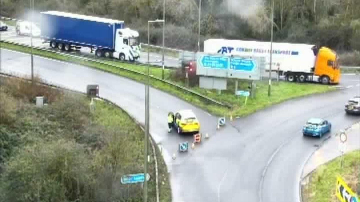 Emergency services are attending the scene on the M49