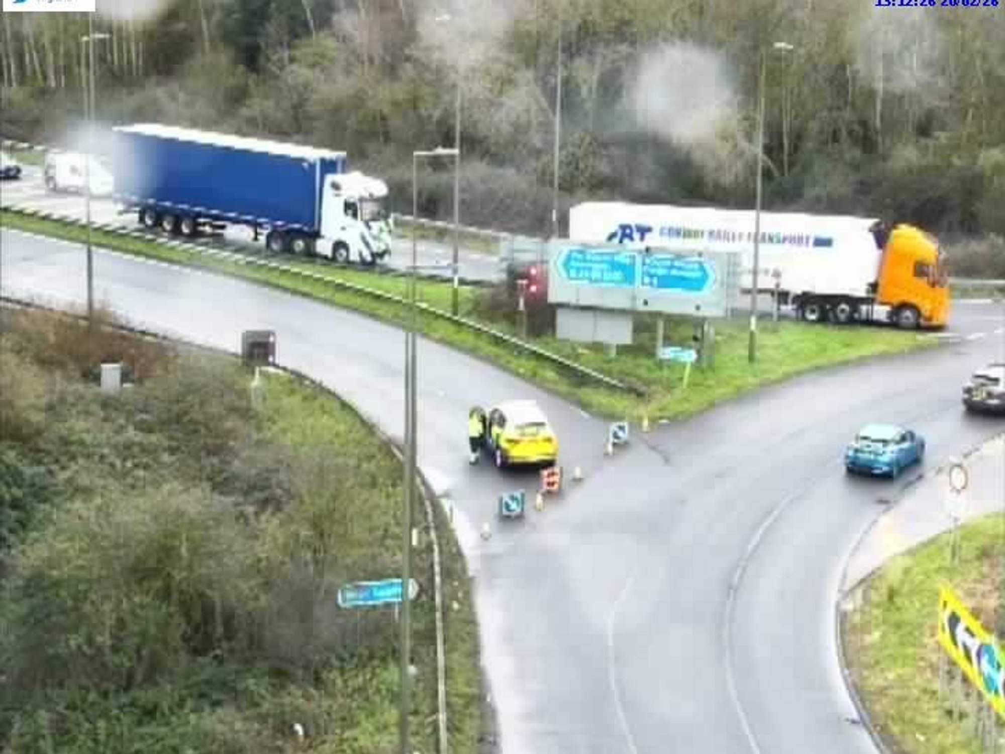 Emergency services are attending the scene on the M49