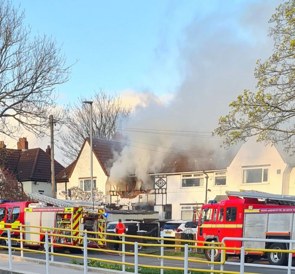 Emergency services at the scene after a man in his 90s has died and homes have been left without power after reports of a gas explosion in Wythenshawe