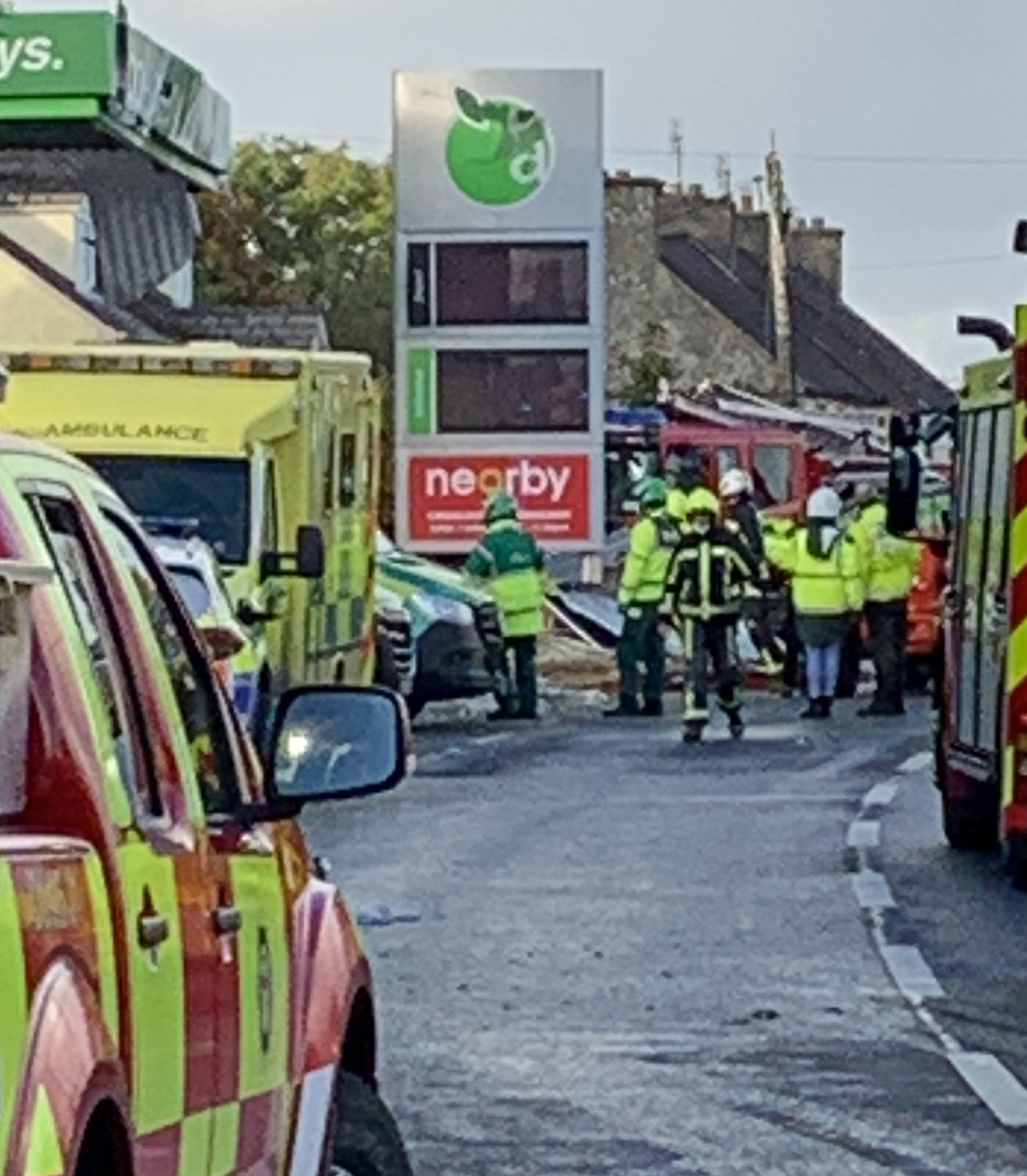 Emergency services at the scene at Applegreen service station located in the village of Creeslough in Co Donegal where multiple injuries have been reported after a nexplosion. Picture date: Friday October 7, 2022.