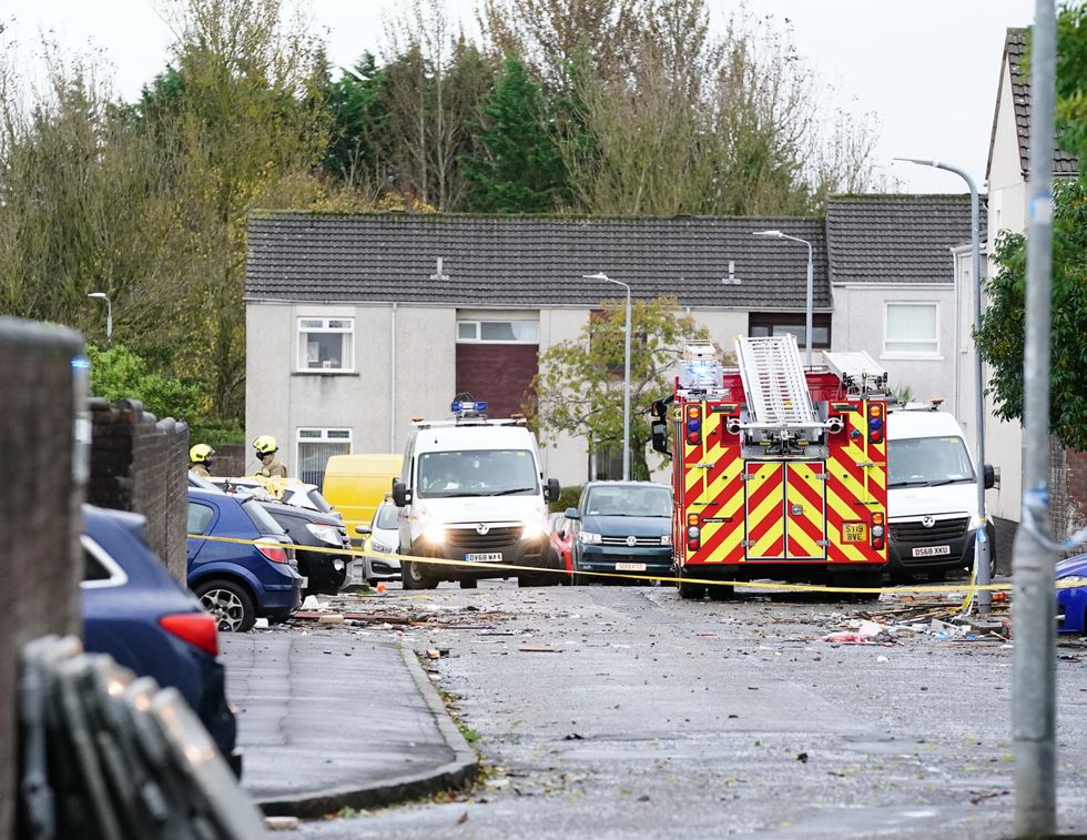 Emergency services at the scene in Gorse Park, in the Kincaidston area of Ayr, following a large explosion at a house on Monday.