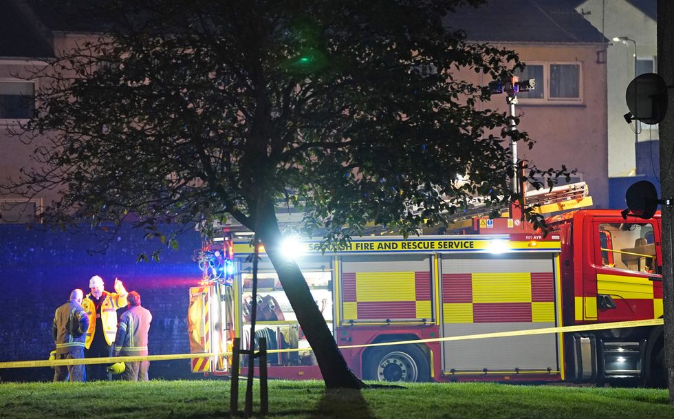 Emergency services at the scene in Gorse Park, in the Kincaidston area of Ayr, following a large explosion at a house on Monday.