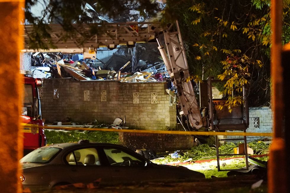Emergency services at the scene in Gorse Park, in the Kincaidston area of Ayr, following a large explosion at a house on Monday.