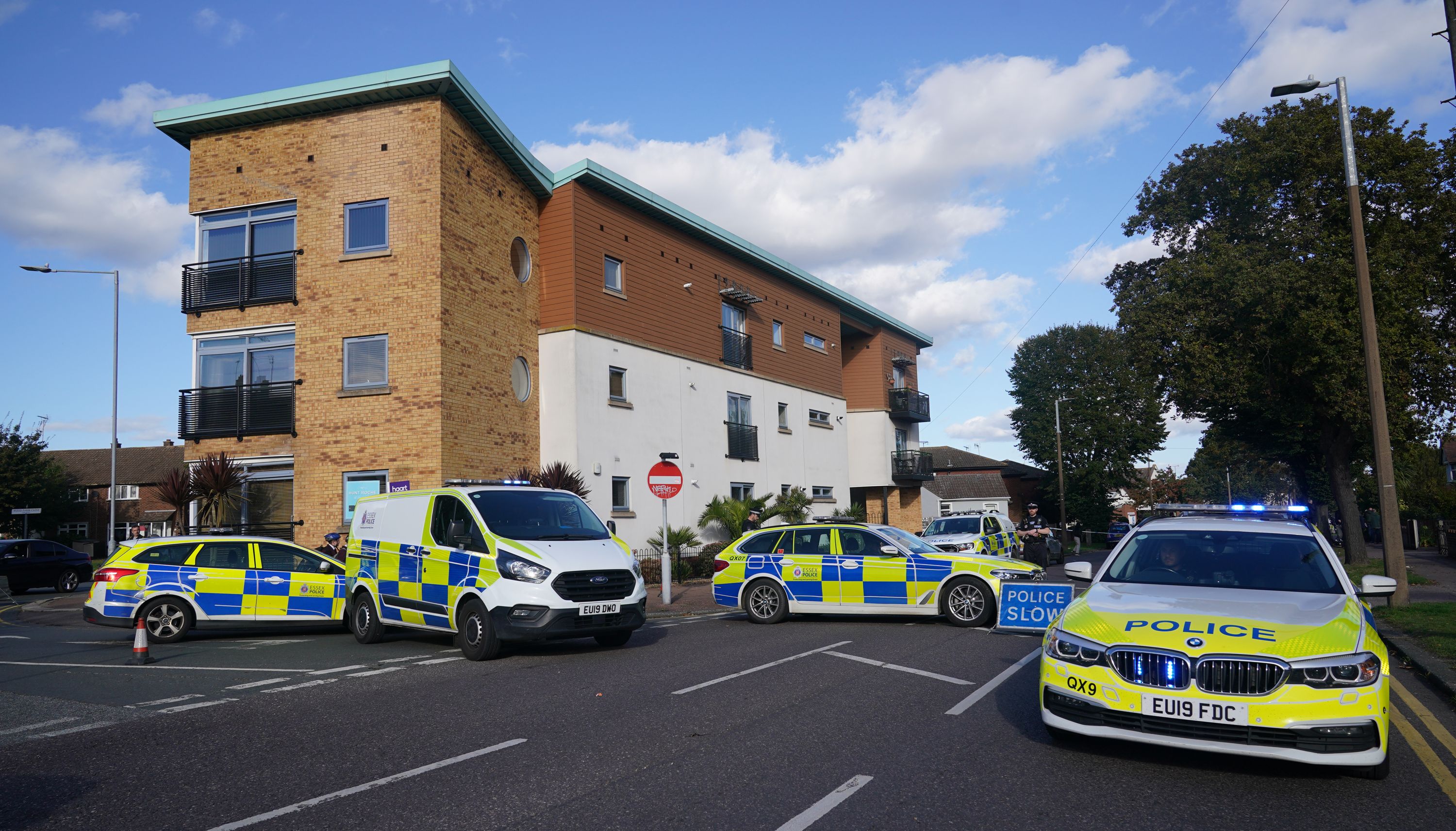 Emergency services at the scene near the Belfairs Methodist Church in Eastwood Road North, Leigh-on-Sea, Essex.