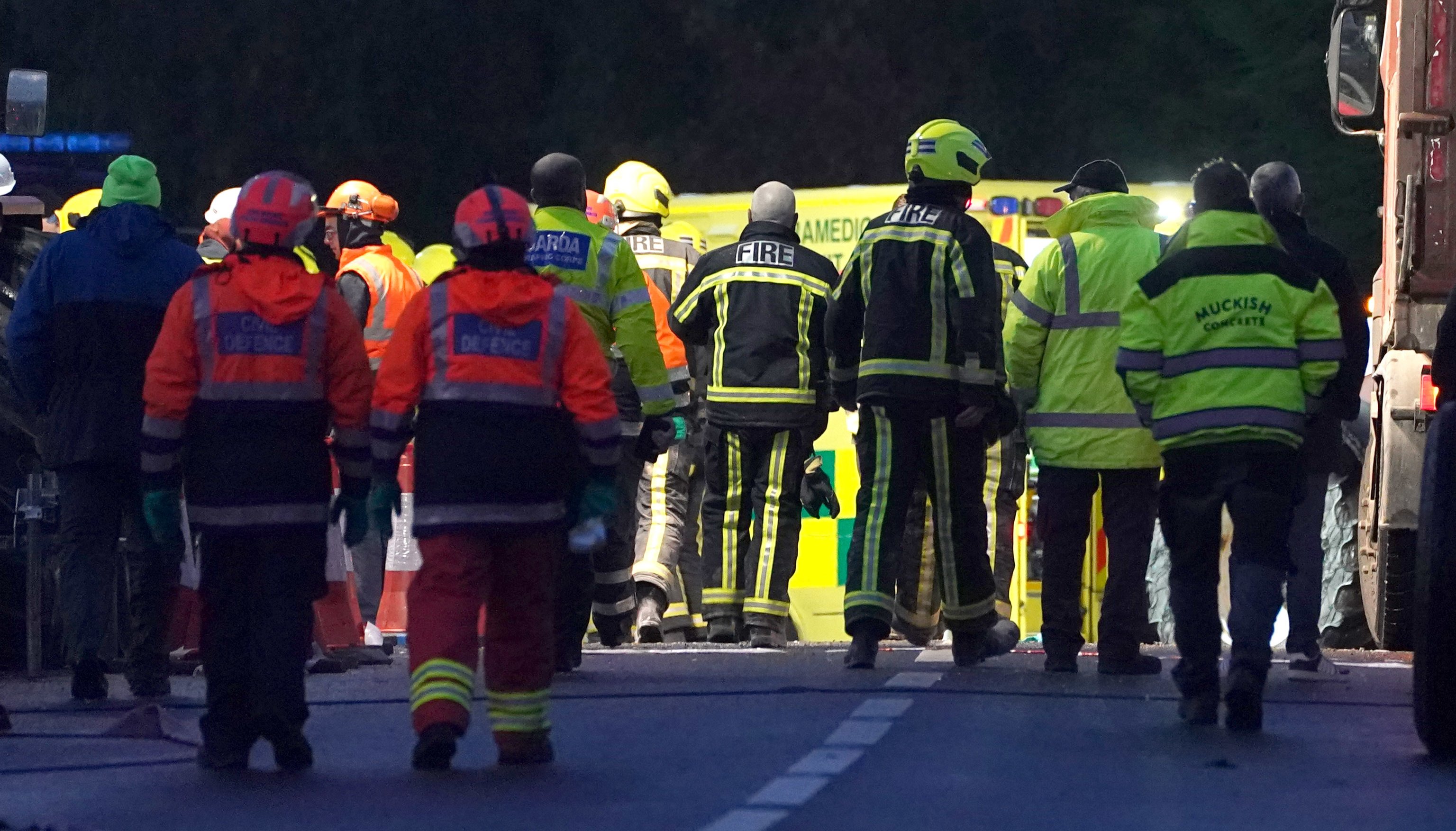Emergency services continue their work at the scene of an explosion at Applegreen service station in the village of Creeslough in Co Donegal, where at least seven people have died. Picture date: Saturday October 8, 2022.