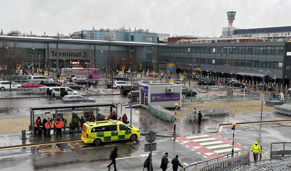 Emergency vehicles outside Heathrow Terminal 3 after\u200b