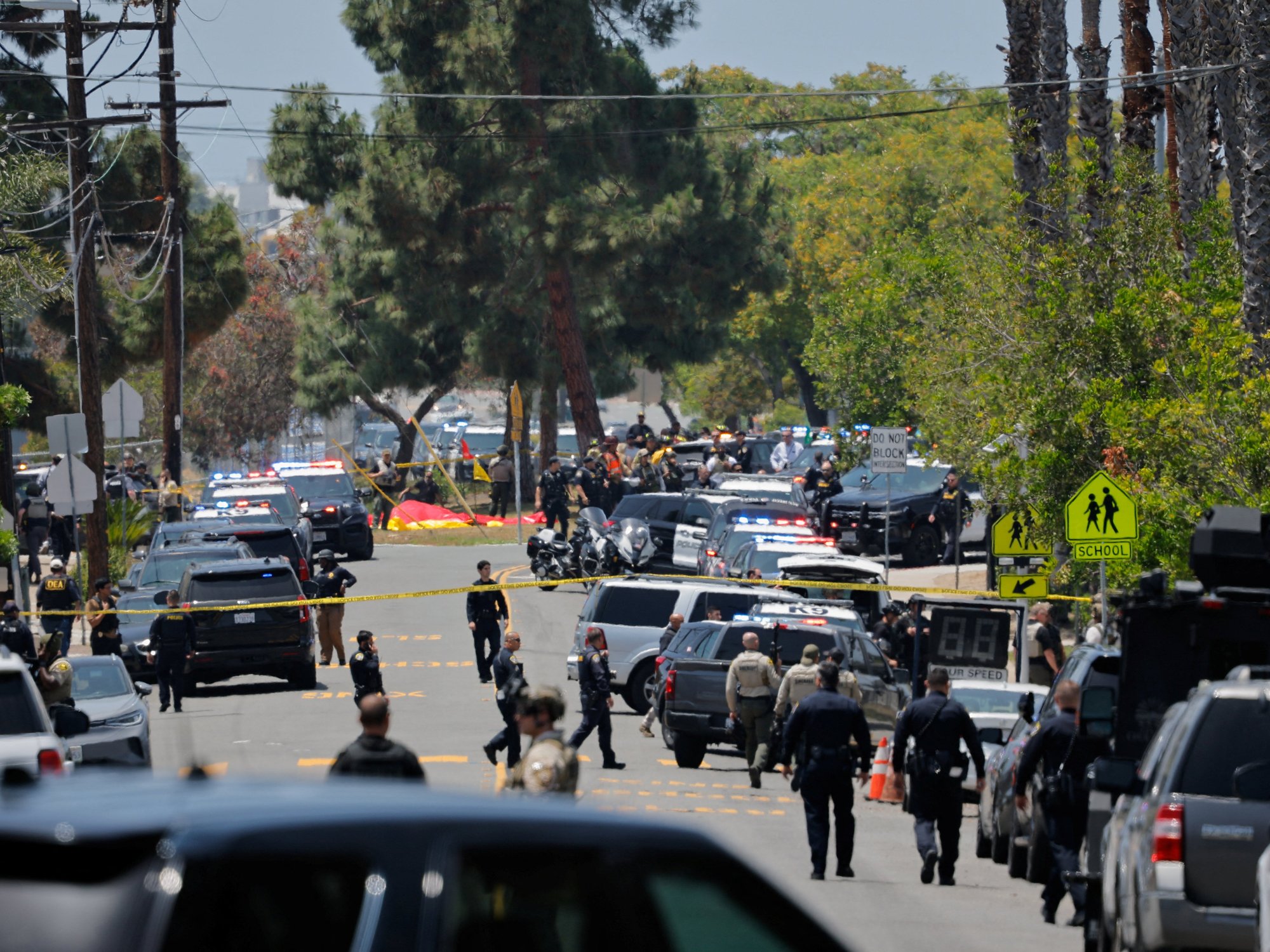 Emergency workers respond at the scene