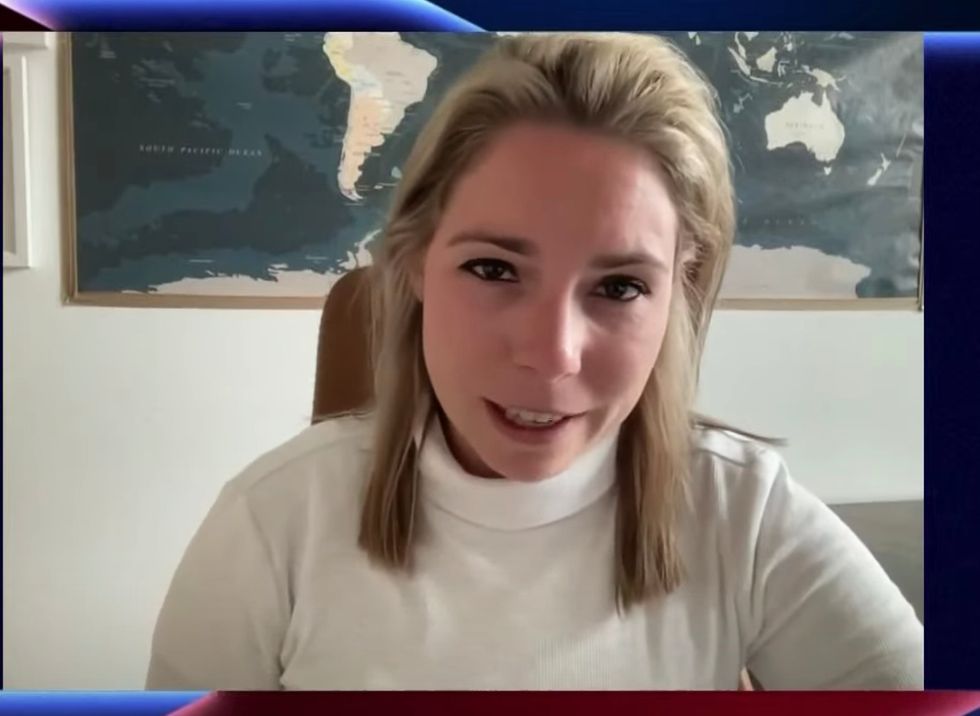 Emma-Jo Morris speaking to Nigel Farage