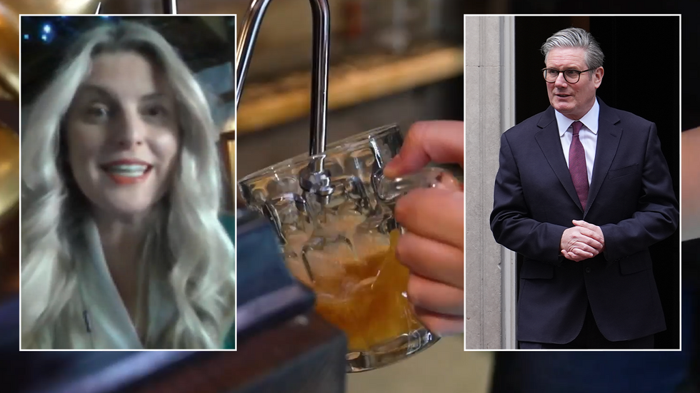 Emma McClarkin, a pint being pulled and Sir Keir Starmer