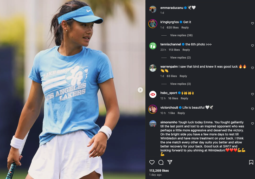 Emma Raducanu Instagram post