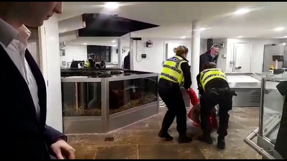 Emma Smart being detained by police