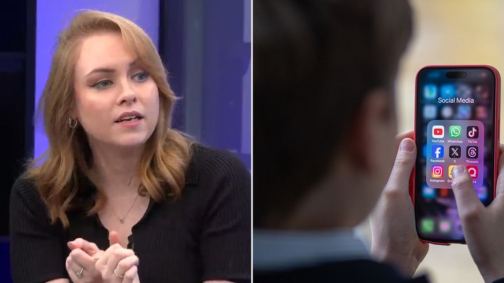 Emma Webb and stock image of teenager on smartphone