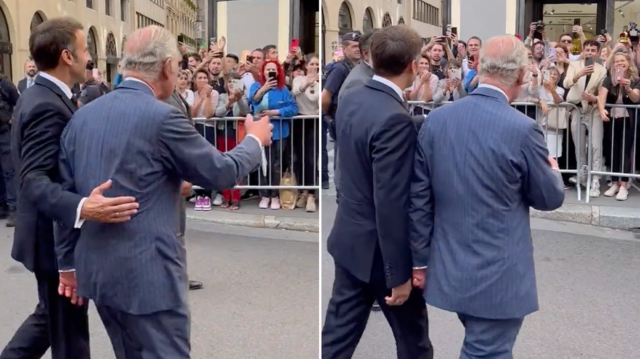 Emmanuel Macron and King Charles greet crowds