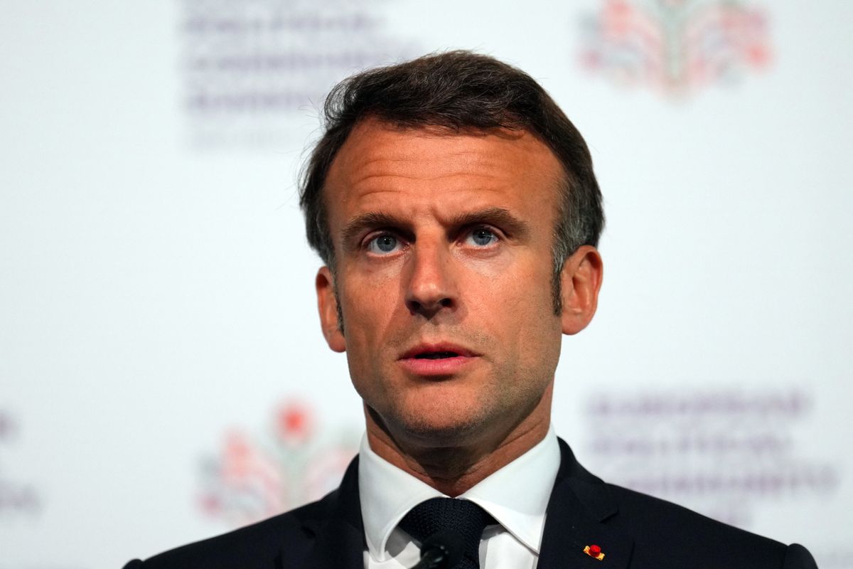 Emmanuel Macron, President of France speaks during a press conference at the European Political Community (EPC) Summit at Mimi Castle in Bulboaca near Chisinau, Moldova