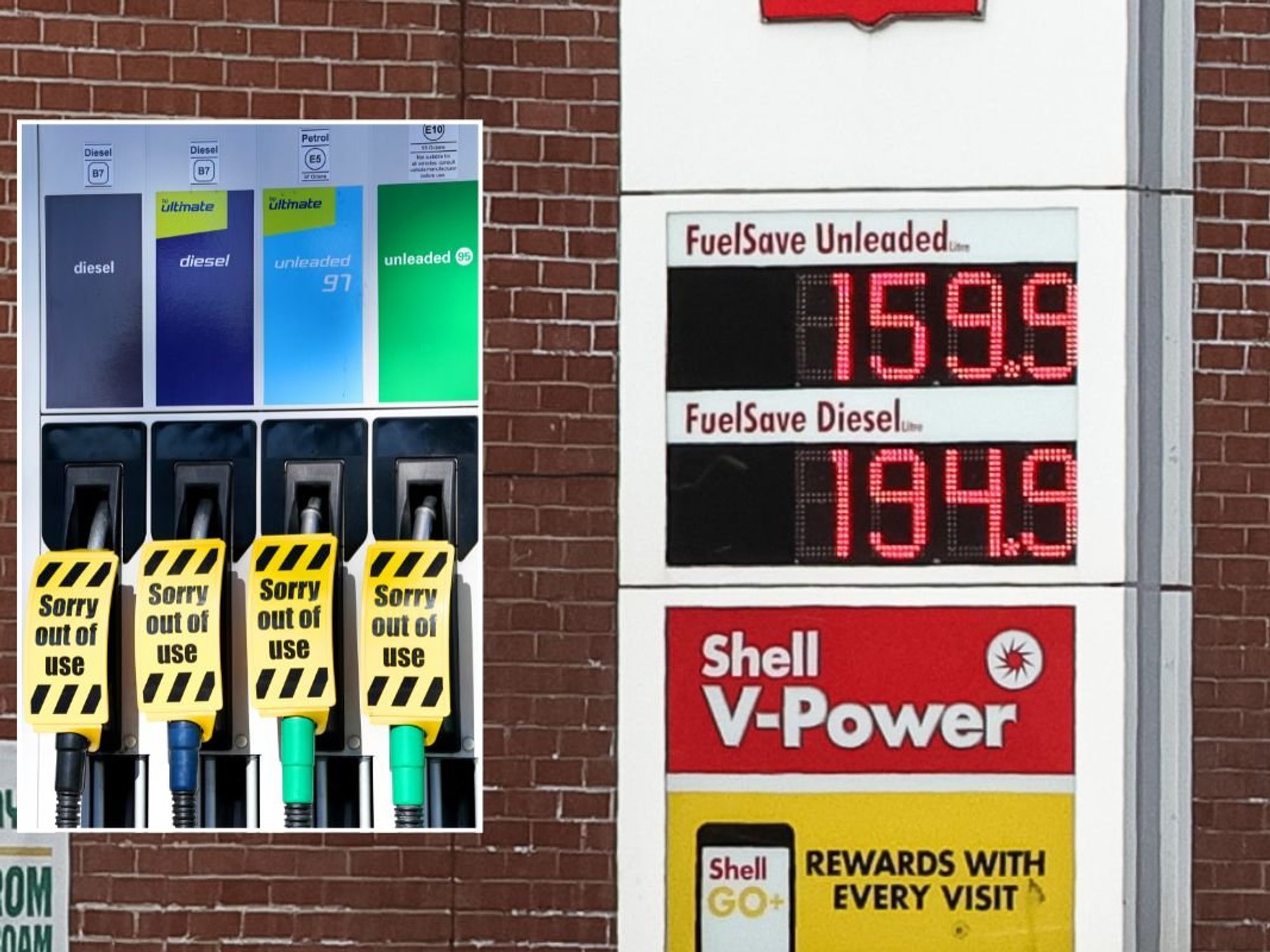 Empty petrol pumps and petrol and diesel prices