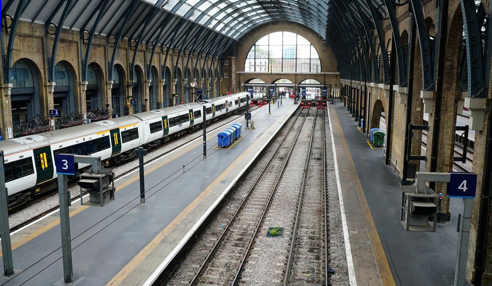 Empty platform and a stationary train at Kings Cross station in London, as members of the drivers' union Aslef and the Transport Salaried Staffs Association (TSSA) go on strike. Picture date: Wednesday October 5, 2022.