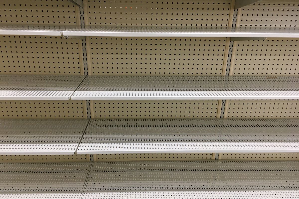 Empty shelves at a merchandise store