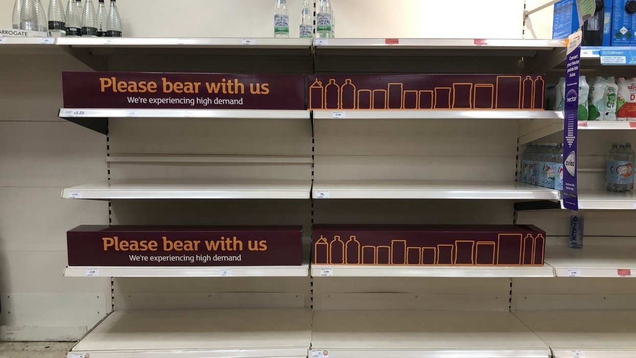 Empty shelves in a supermarket