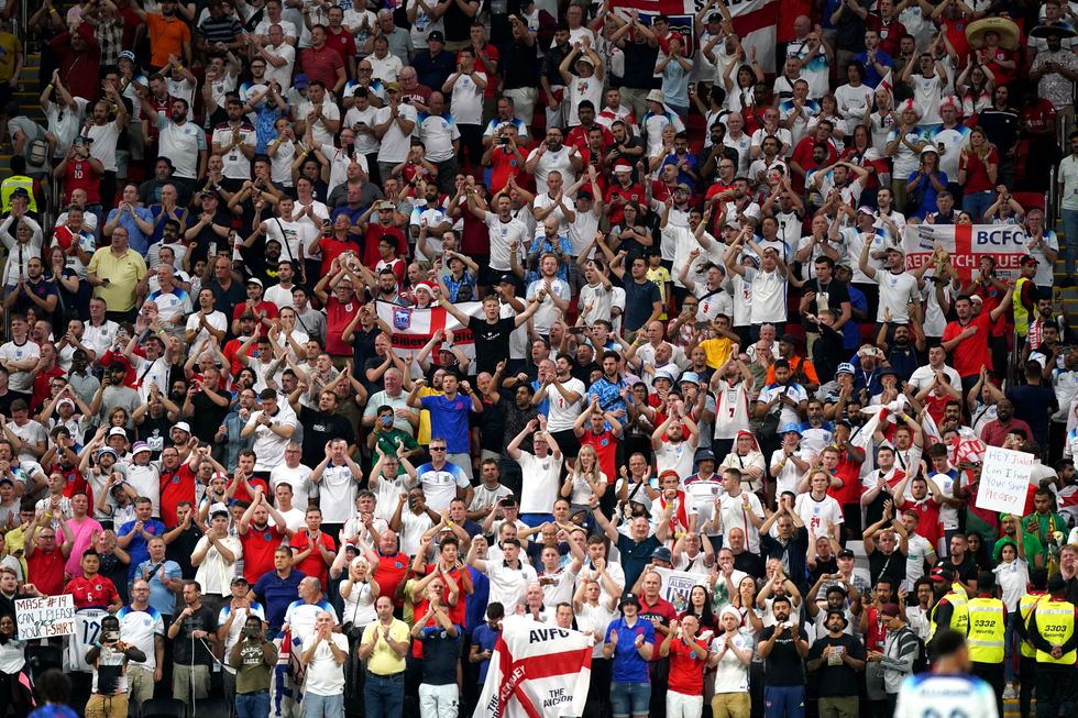 England fans following the FIFA World Cup Round of Sixteen match at the Al-Bayt Stadium in Al Khor, Qatar. Picture date: Sunday December 4, 2022.