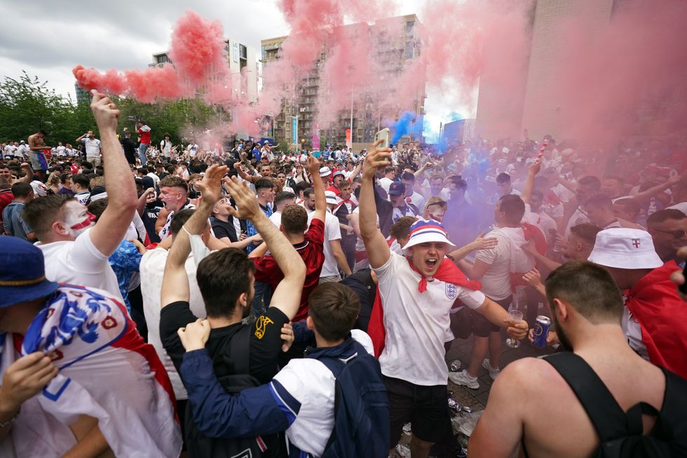 England fans outside the ground ahead of the UEFA Euro 2020 Final at Wembley Stadium.