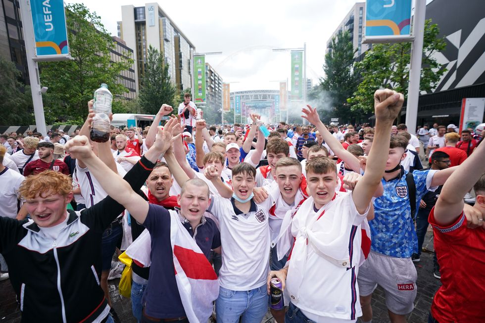 England fans outside the ground ahead of the UEFA Euro 2020 Final at Wembley Stadium.