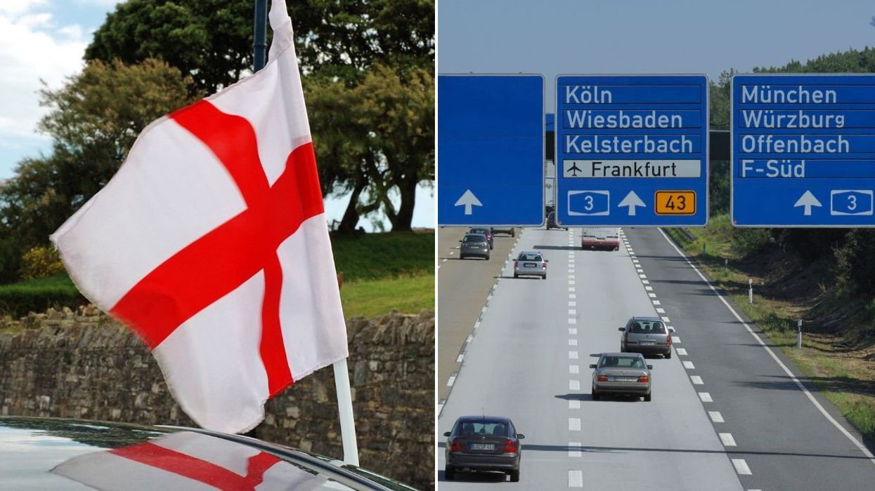 England flag on car and German motorway