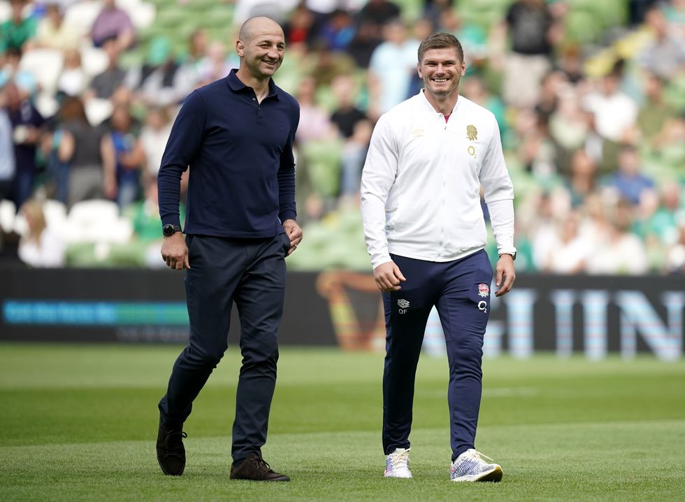 England head coach Steve Borthwick (left) and Owen Farrell before the Summer Nations Series match at the Aviva Stadium, Dublin