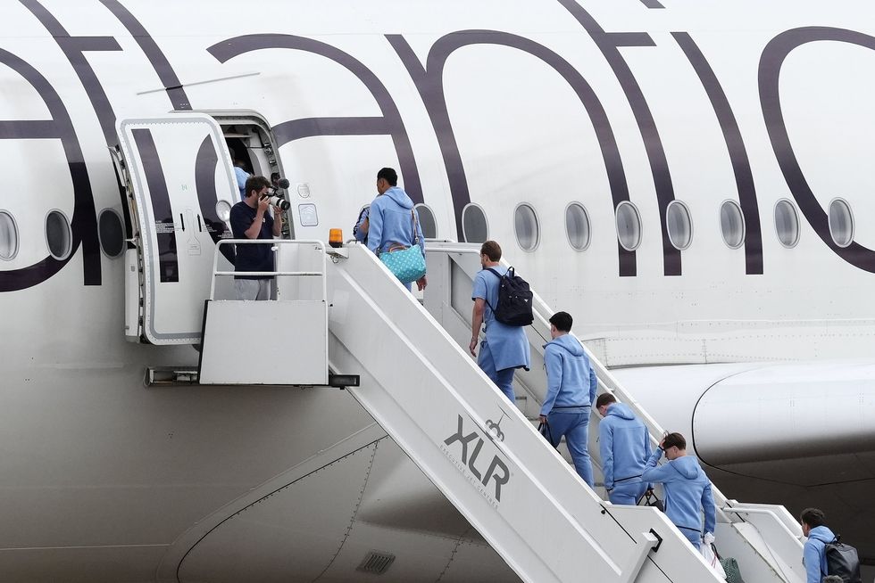 England players were seen boarding the plane at Birmingham Airport ahead of the World Cup