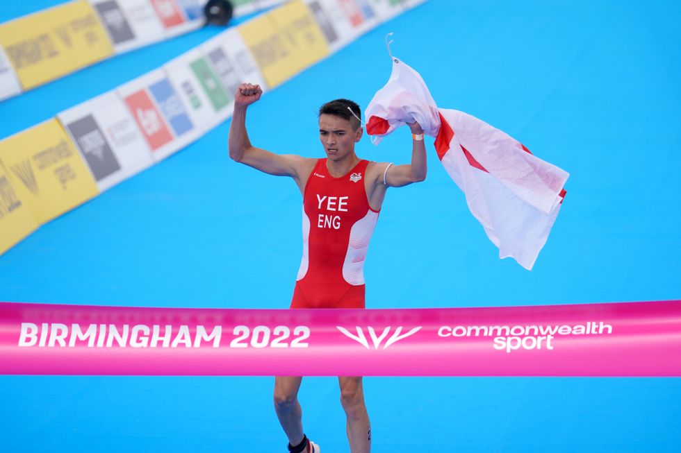 England's Alex Yee wins during the Mens Individual Sprint (Final) at Sutton Park on day one of the 2022 Commonwealth Games in Birmingham. Picture date: Friday July 29, 2022.