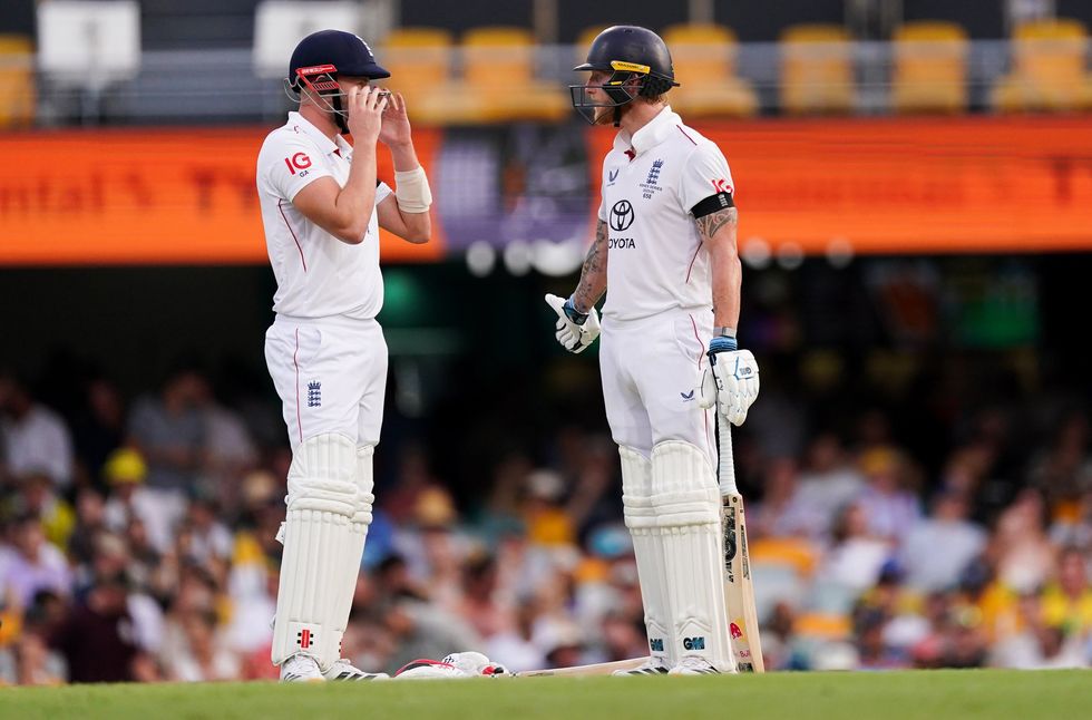 England's Ben Stokes and Gus Atkinson on day four of the second NRMA Insurance Ashes Series