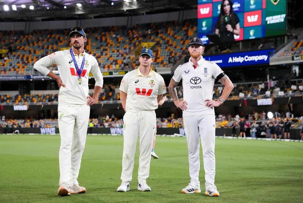 England's Ben Stokes with Australia's Steve Smith and Mitchell Starc