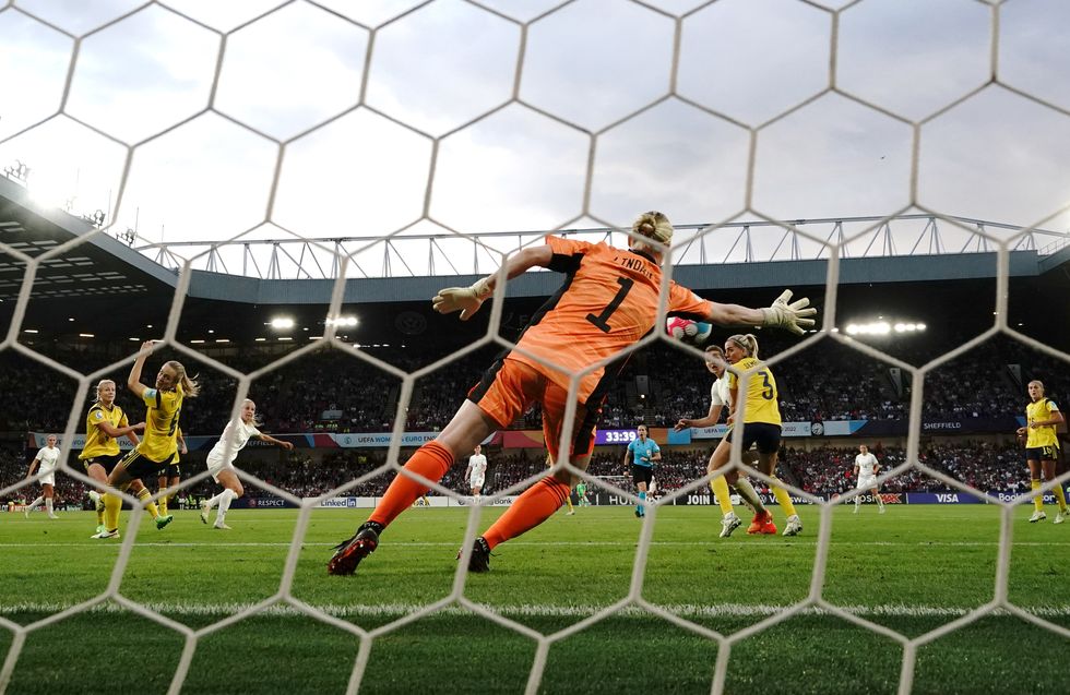 England's Beth Mead (third left) scores her sides first goal of the game during the UEFA Women's Euro 2022 semi-final match at Bramall Lane, Sheffield. Picture date: Tuesday July 26, 2022.