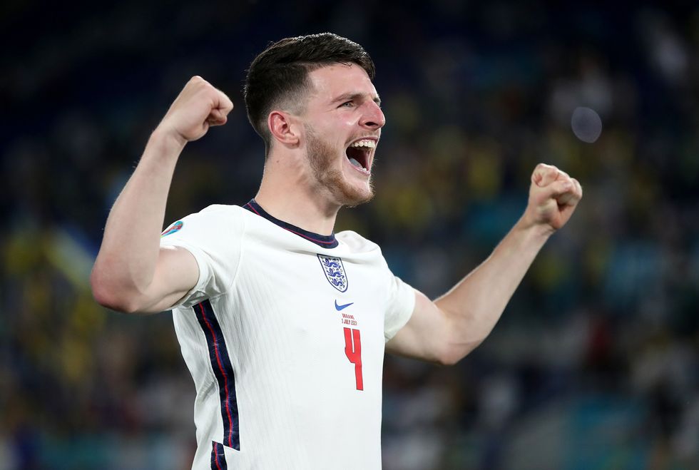England's Declan Rice celebrates after the UEFA Euro 2020 Quarter Final match at the Stadio Olimpico, Rome. Picture date: Saturday July 3, 2021.