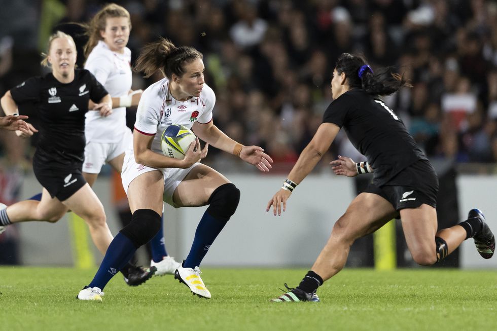 England's Emily Scarratt (left) during the Women's Rugby World Cup final match at Eden Park in Auckland, New Zealand. Picture date: Saturday November 12, 2022.