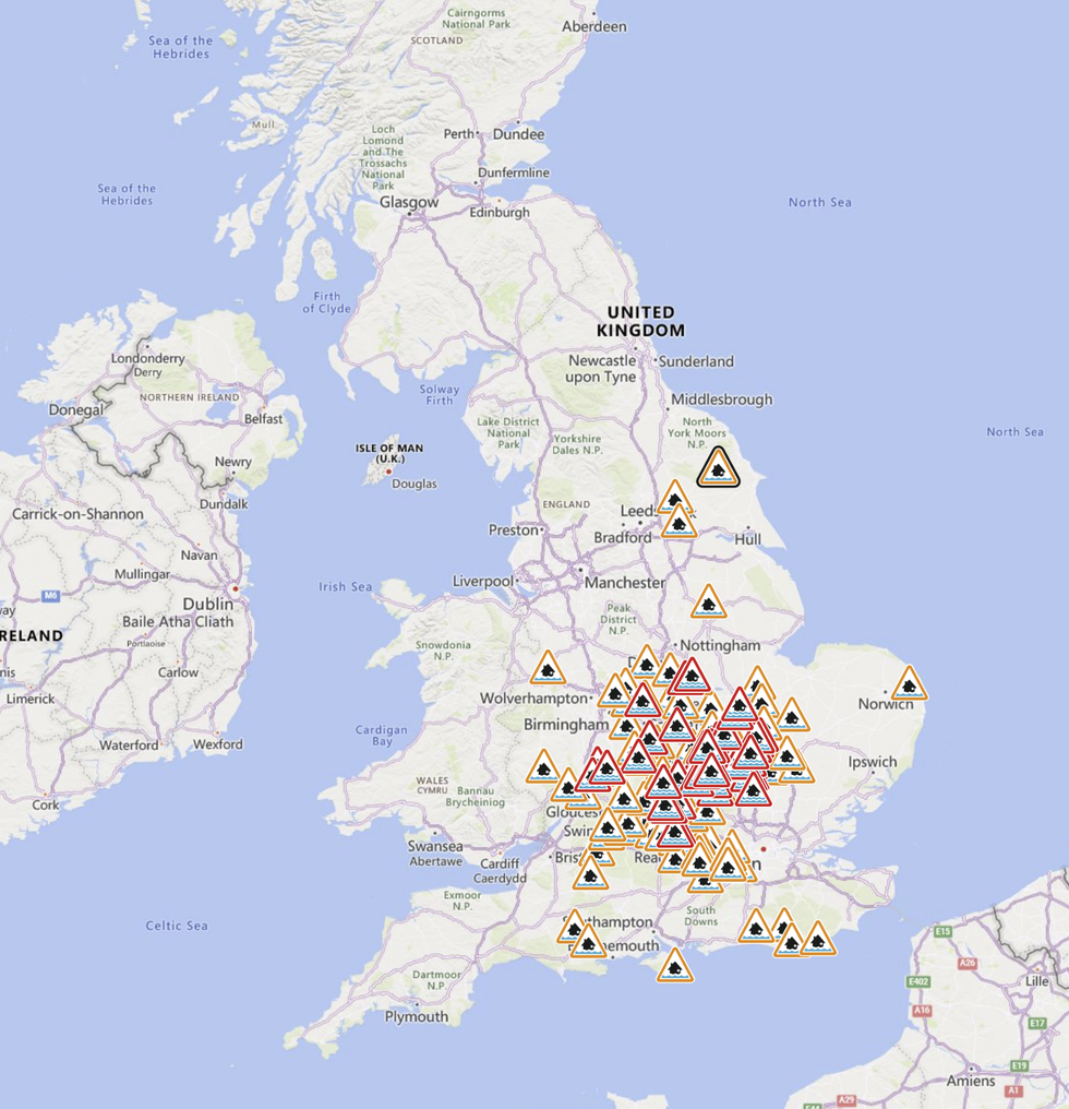 England's Environment Agency has issued 48 flood warnings and 89 flood alerts, stretching from Norfolk to the Isle of Wight and Hampshire to Yorkshire.