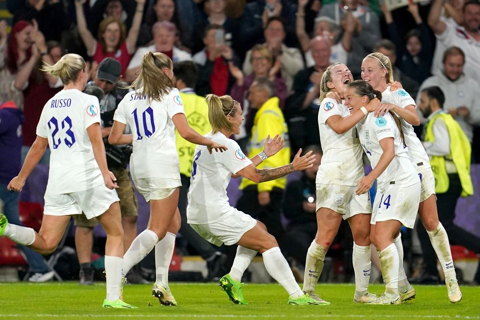 England's Fran Kirby (second right) celebrates scoring her sides fourth goal during the UEFA Women's Euro 2022 semi-final match at Bramall Lane, Sheffield. Picture date: Tuesday July 26, 2022.
