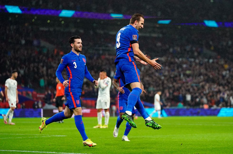 England's Harry Kane celebrates scoring their side's second goal of the game during the FIFA World Cup Qualifying match at Wembley Stadium, London.
