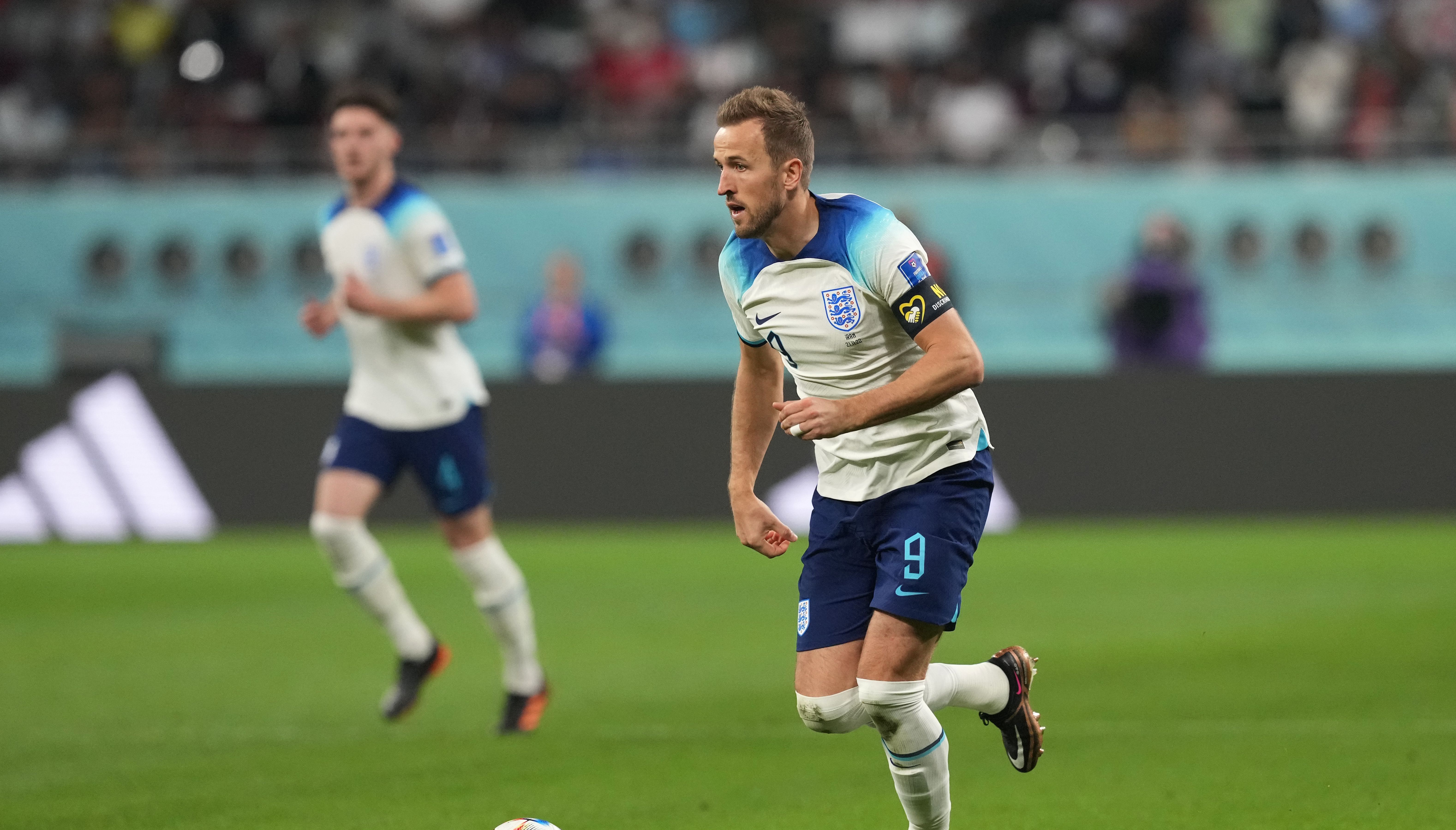 England's Harry Kane during the FIFA World Cup Group B match at the Khalifa International Stadium in Doha, Qatar. Picture date: Monday November 21, 2022.